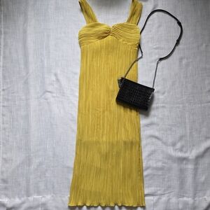 *Anthropologie* NWT Yellow Pleated Midi Dress with Back Zipper and Lining